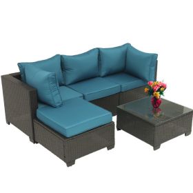 Patio Furniture Set 5 Pieces Wicker Outdoor Conversation Set All-Weather Sectional Patio Sofa with Water Resistant Thick Cushions and Coffee Table for