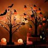 1pc 2FT LED Spooky Tree Lights, Orange, Lighted Black Halloween Tree For Tabletop, Battery Operated Halloween Tree With Lights For Halloween Decoratio