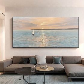 Artist Handpainted Modern Canvas Oil Painting Interior Home Decoration Painting Morning Sea Art Painting Rimless (size: 150X220cm)